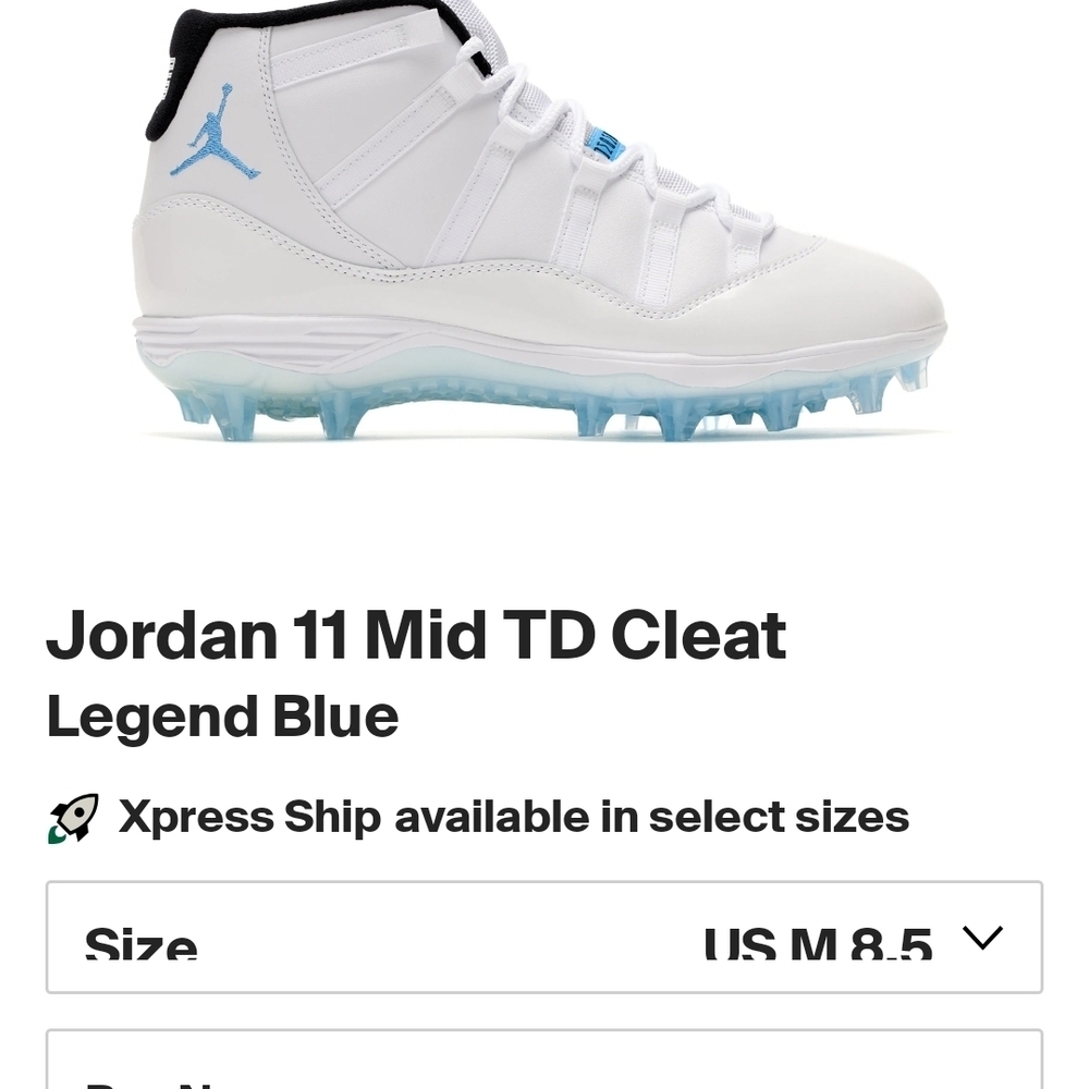 Jordan 11 White and Blue Mid Cleats